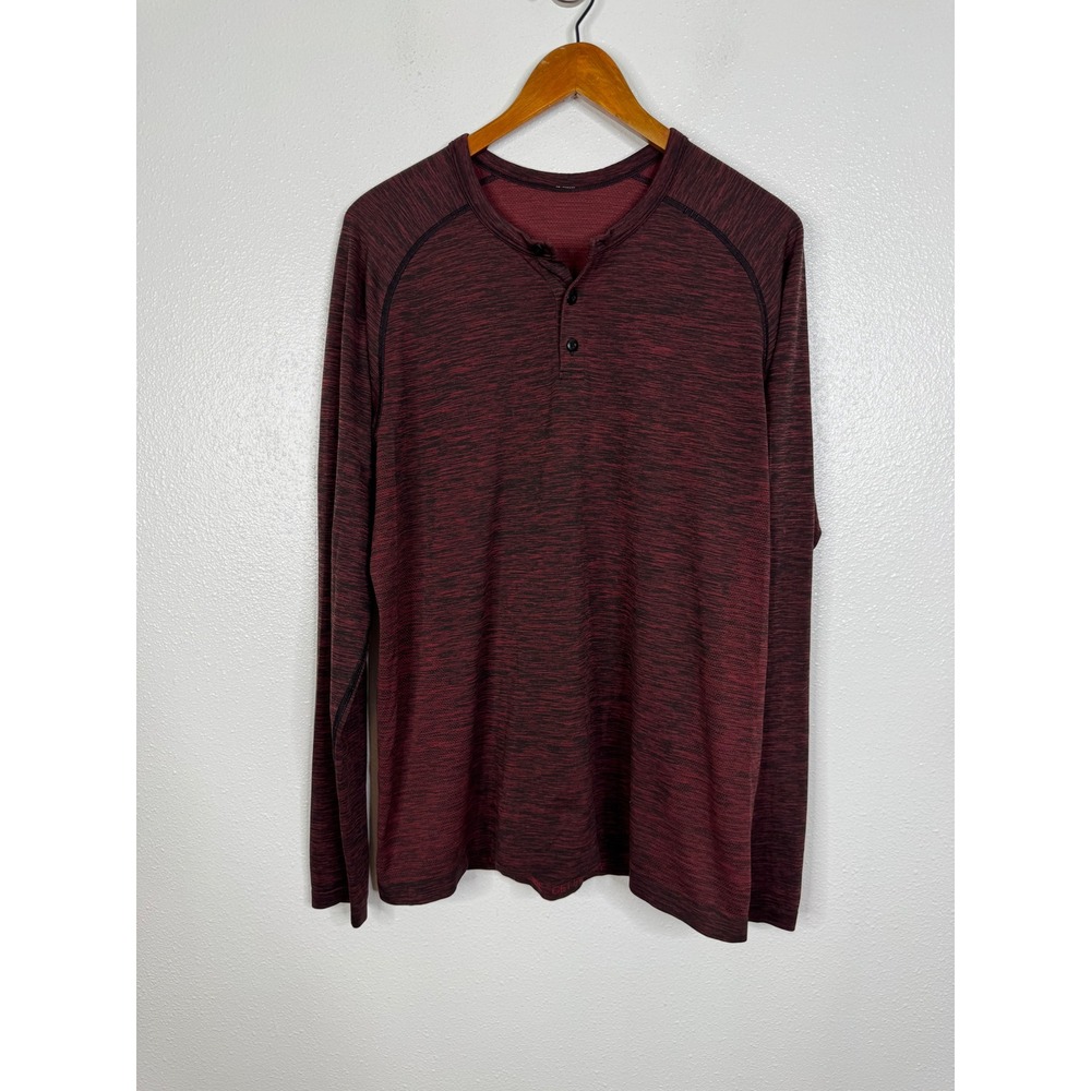 Lululemon Metal Vent Tech Henley Maroon Black Space Dye Long Sleeve Shirt Mens L